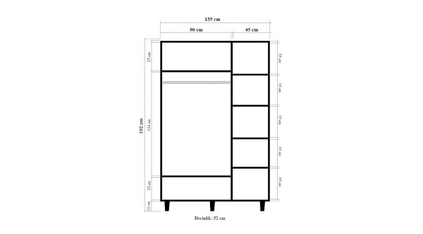Üç Kapılı Gardırop Degrede Doğal